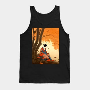 Autumn: Autumn Japanese Woman on a Dark Background Tank Top